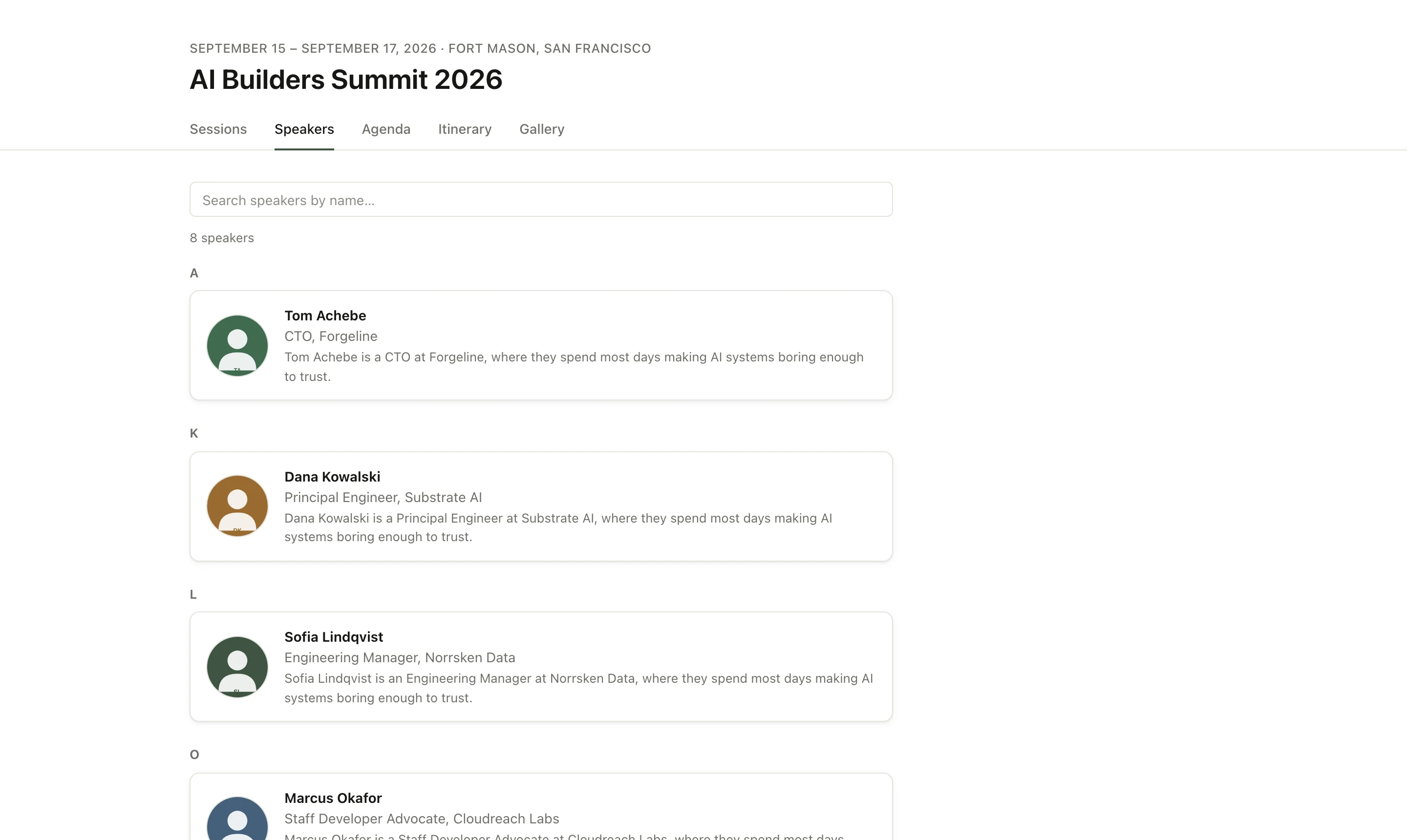 Public speaker directory for the demo event